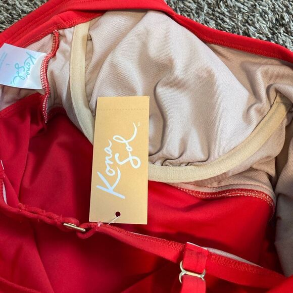 Kona Sol 2 piece Red Hidden Underwire Square Neck Tankini & Bottoms Large NWT - Picture 8 of 8